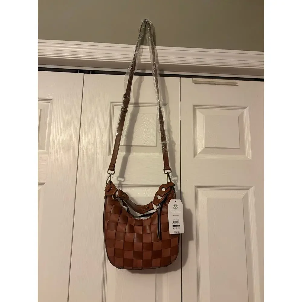 Time and Tru Women's Alice Crossbody Bag Brown Weave NWT